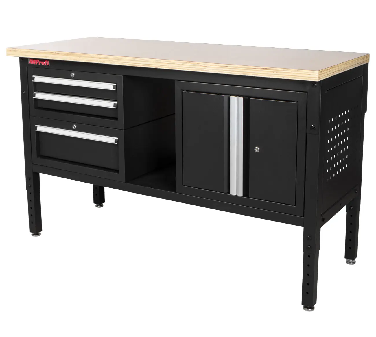 Dílenský stůl EXPERT s dřevěnou deskou, 3 zásuvky, skříňka - TSP6024BAL2