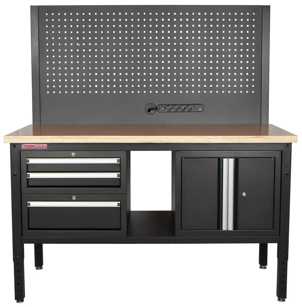 Dílenský stůl EXPERT se zástěnou a 3 moduly, 152 cm, dřevěná deska - TSP6024BAL4