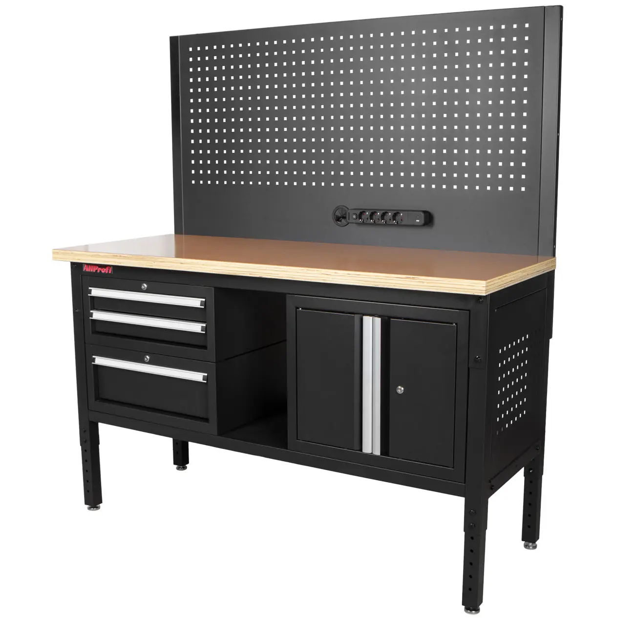Dílenský stůl EXPERT se zástěnou a 3 moduly, 152 cm, dřevěná deska - TSP6024BAL4