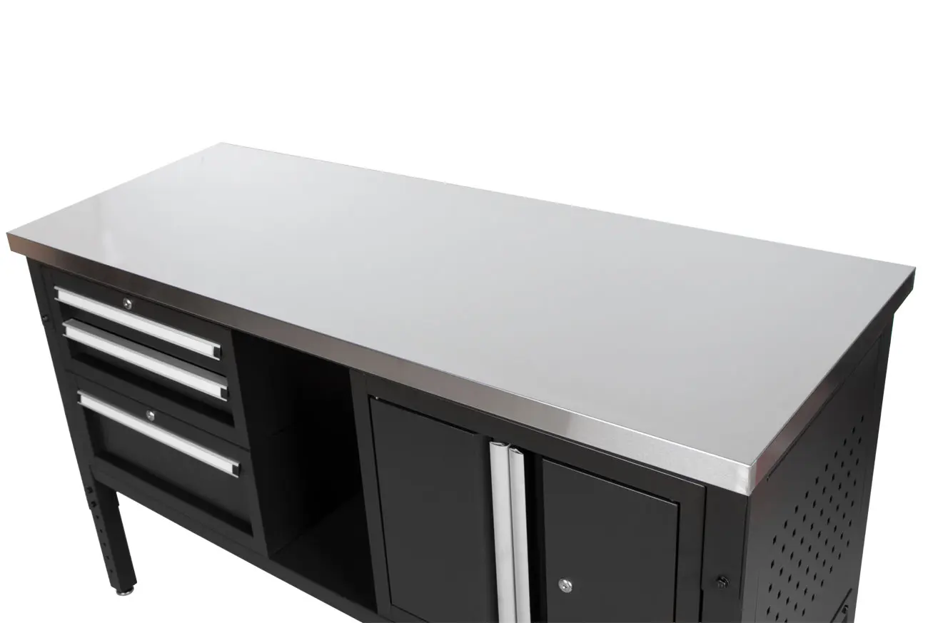 Dílenský stůl EXPERT s nerezovou deskou, 3 zásuvky, skříňka - TSP6024SBAL2