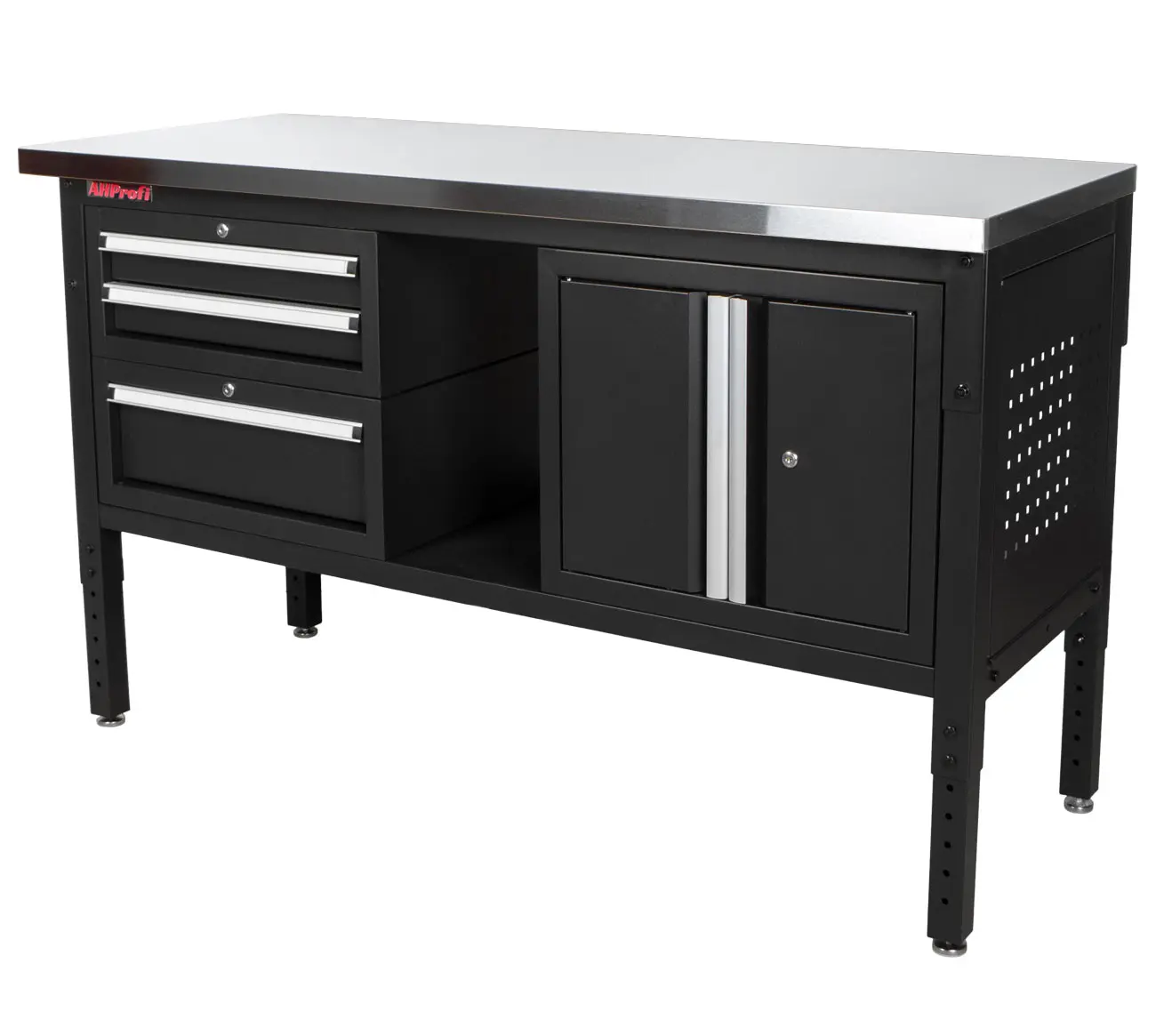Dílenský stůl EXPERT s nerezovou deskou, 3 zásuvky, skříňka - TSP6024SBAL2