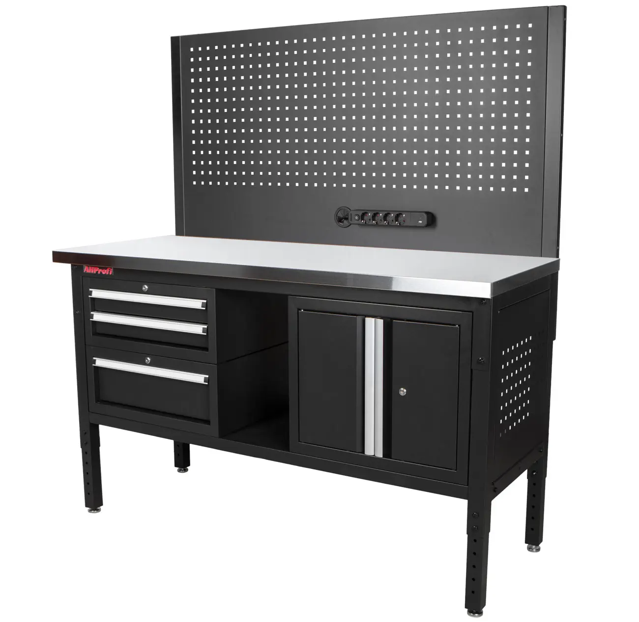 Dílenský stůl EXPERT se zástěnou a 3 moduly, 152 cm, nerezová deska - TSP6024SBAL4