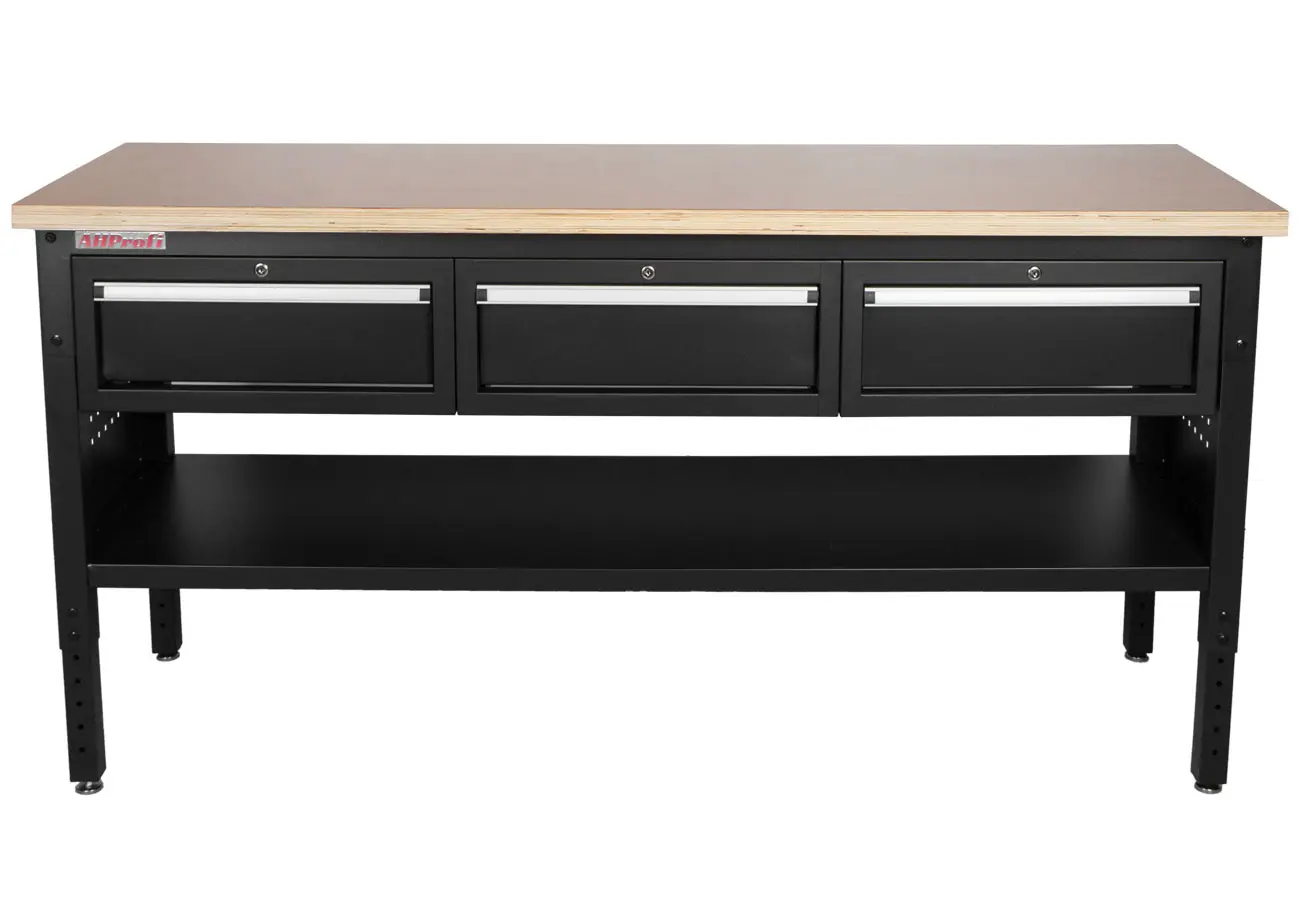 Dílenský stůl EXPERT s dřevěnou deskou, 3 zásuvky - TSP7224BAL1