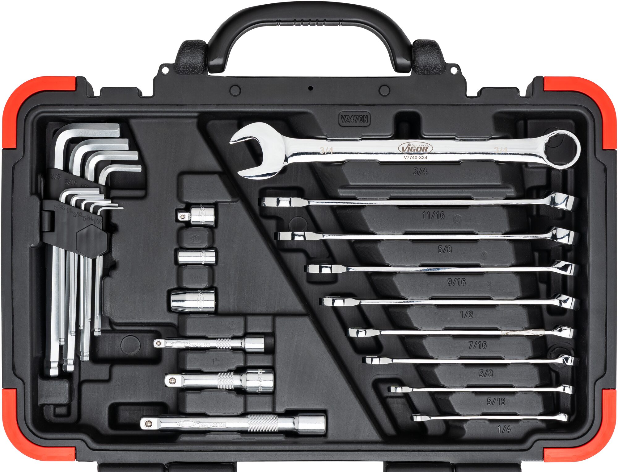 Gola sada palcová, 1/4" a 3/8", 92 ks nářadí, Vigor - V2470N